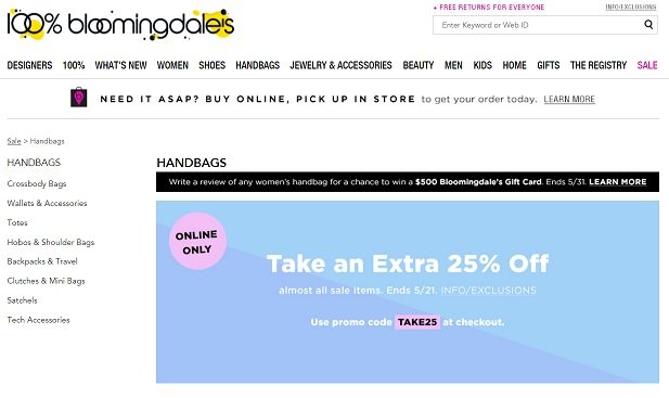 Bloomingdales 25 percent off Handbags