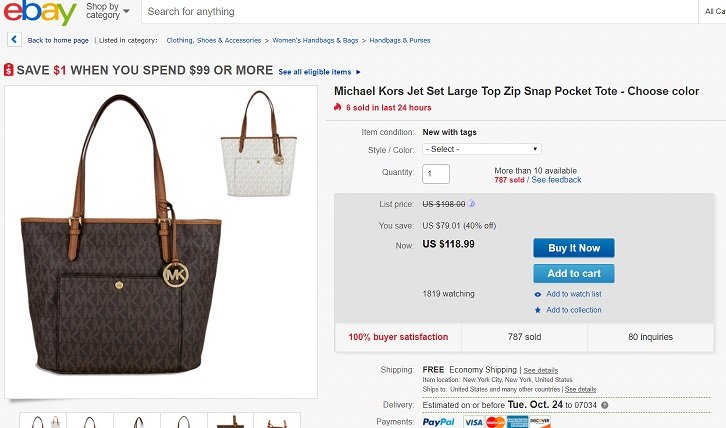 Michael Kors Jet Set Large Top Zip Snap Pocket Tote